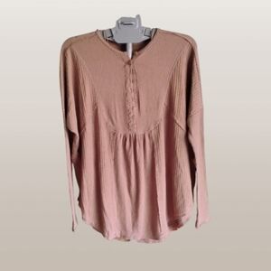 Free People Leo Henley Thermal Top – XS (Oversized Fit) – Chocolate Malt